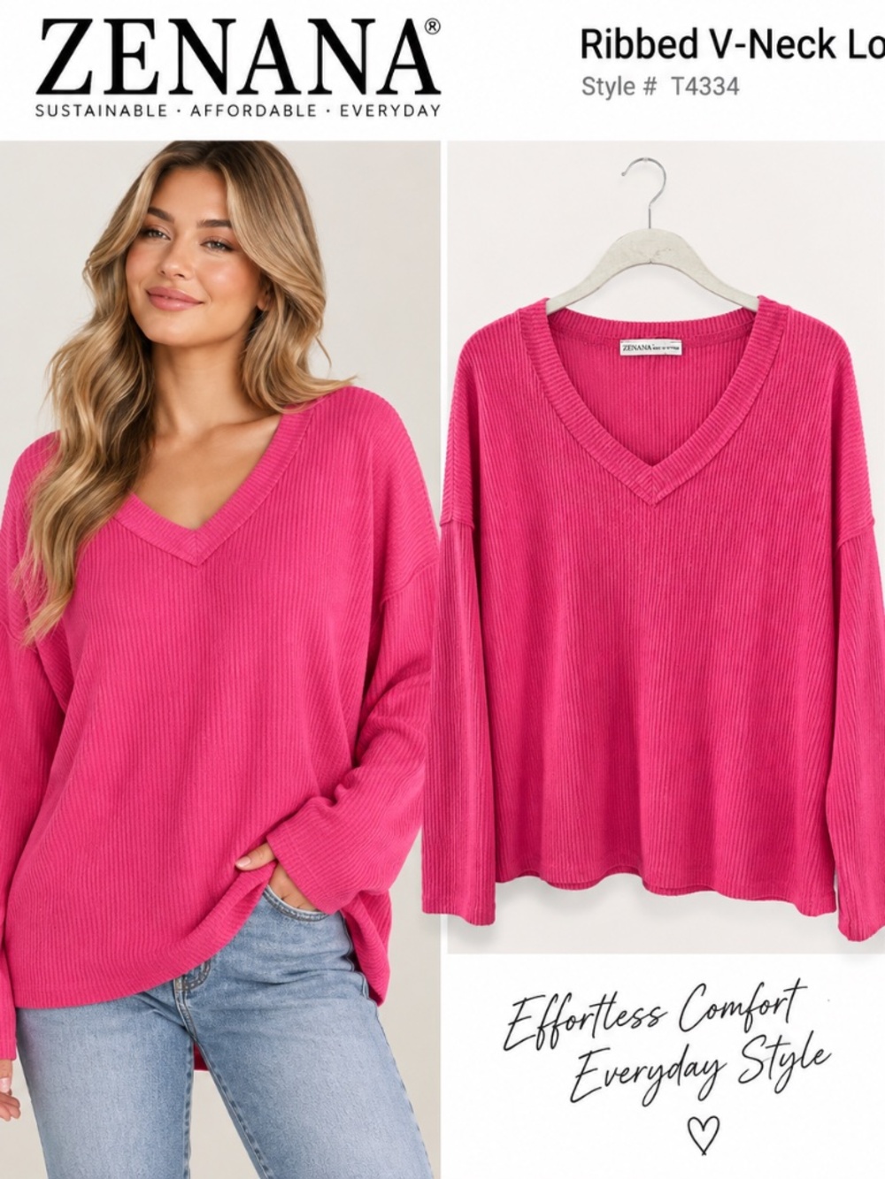 Zenana Brushed Ribbed V-Neck Top